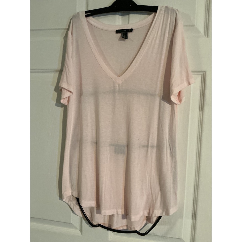 Azur Women Pink V-Neck Short Sleeve High Low Hem Rayon Blend Top Size Medium